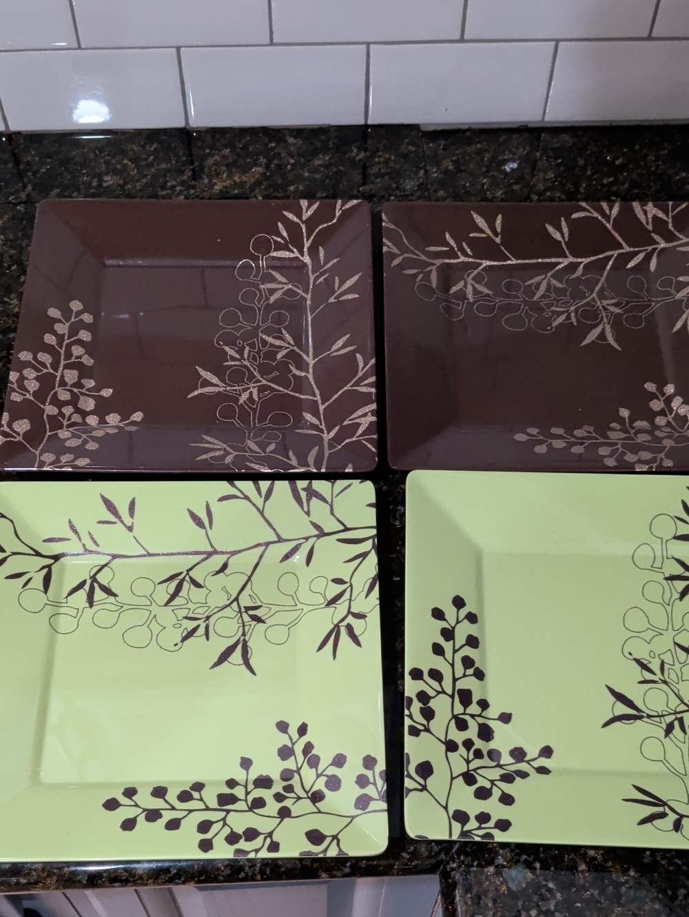 Green and Brown Botanical Square Dinner Plates From Target - Set of 4